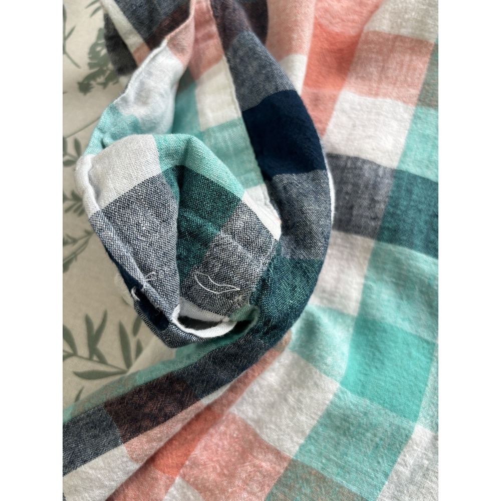 St Johns Bay Women's Linen Cotton Plaid Tunic Top M Blue Boxy Resortwear - Picture 9 of 9